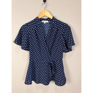 Women's Monteau Los Angeles Navy White Polka Dot Blouse M